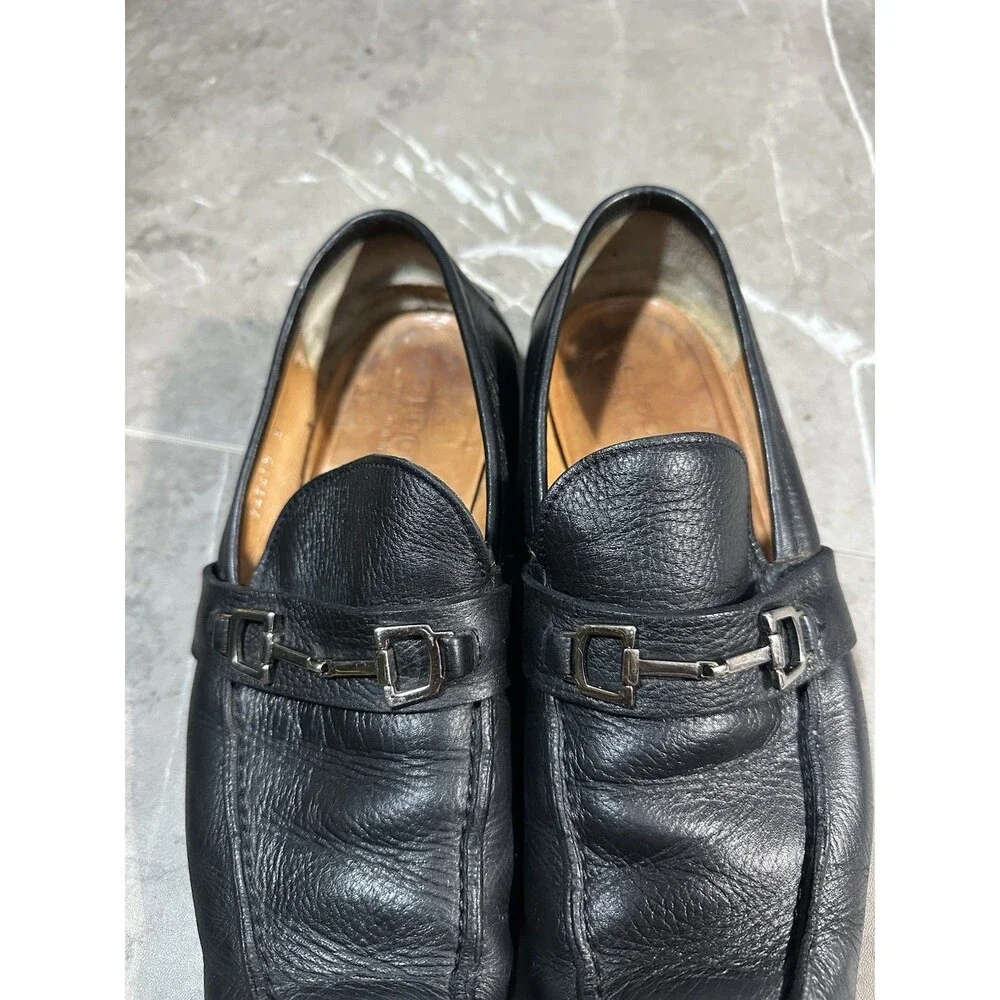 Gucci Horsebit Loafers Black Leather Slip-On Snaffle Dress Shoes Italy Mens Size